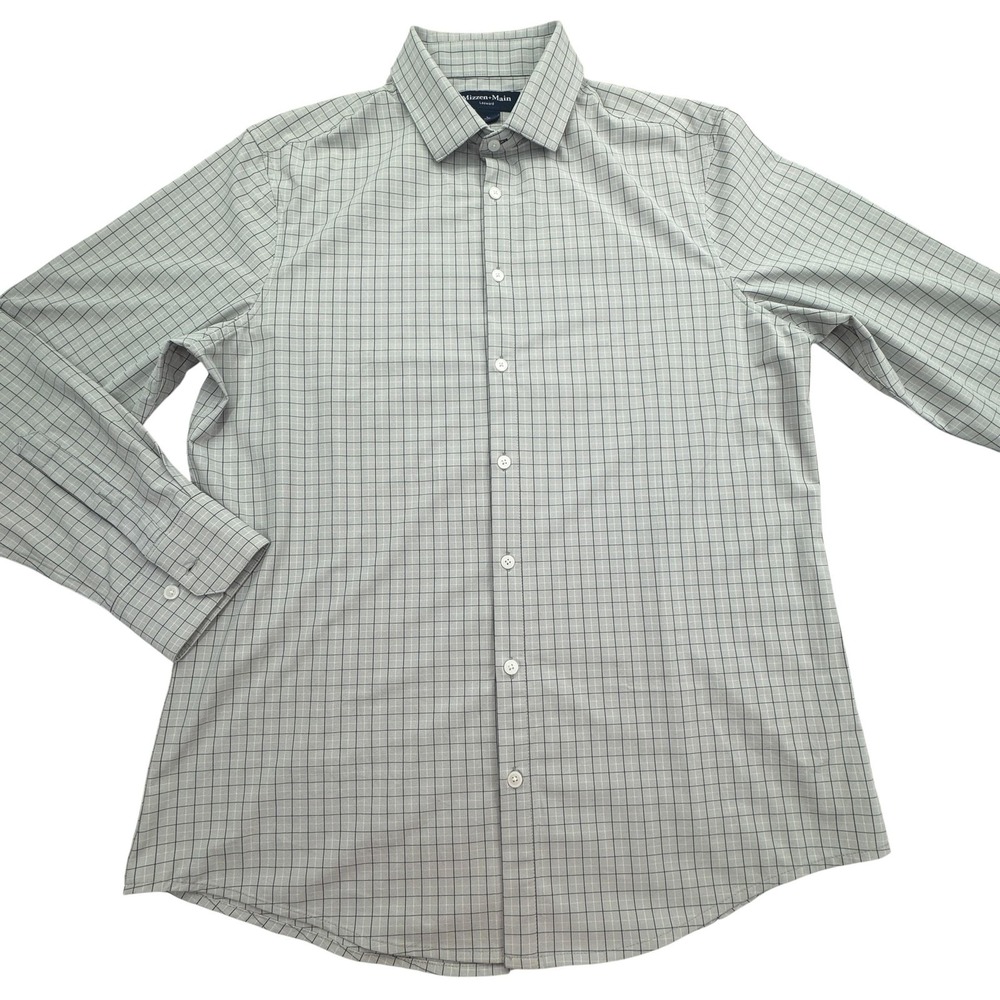 Mizzen+Main Dress Shirt Mens Large Trim Fit Gray Leeward Performance Stretch